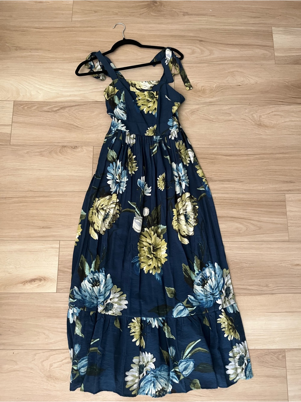 Rachel Zoe Navy Floral Midi Dress with Blue and Green Blooms